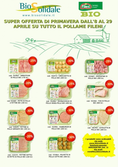 Super offerta di primavera dall'8 al 29 Aprile su tutto il pollame Fileni